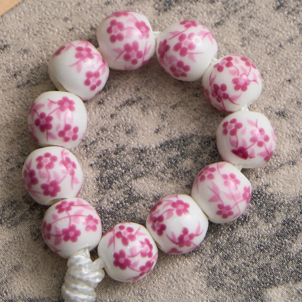 Pink Floral Ceramic Finger Rosary with Crystal Cross