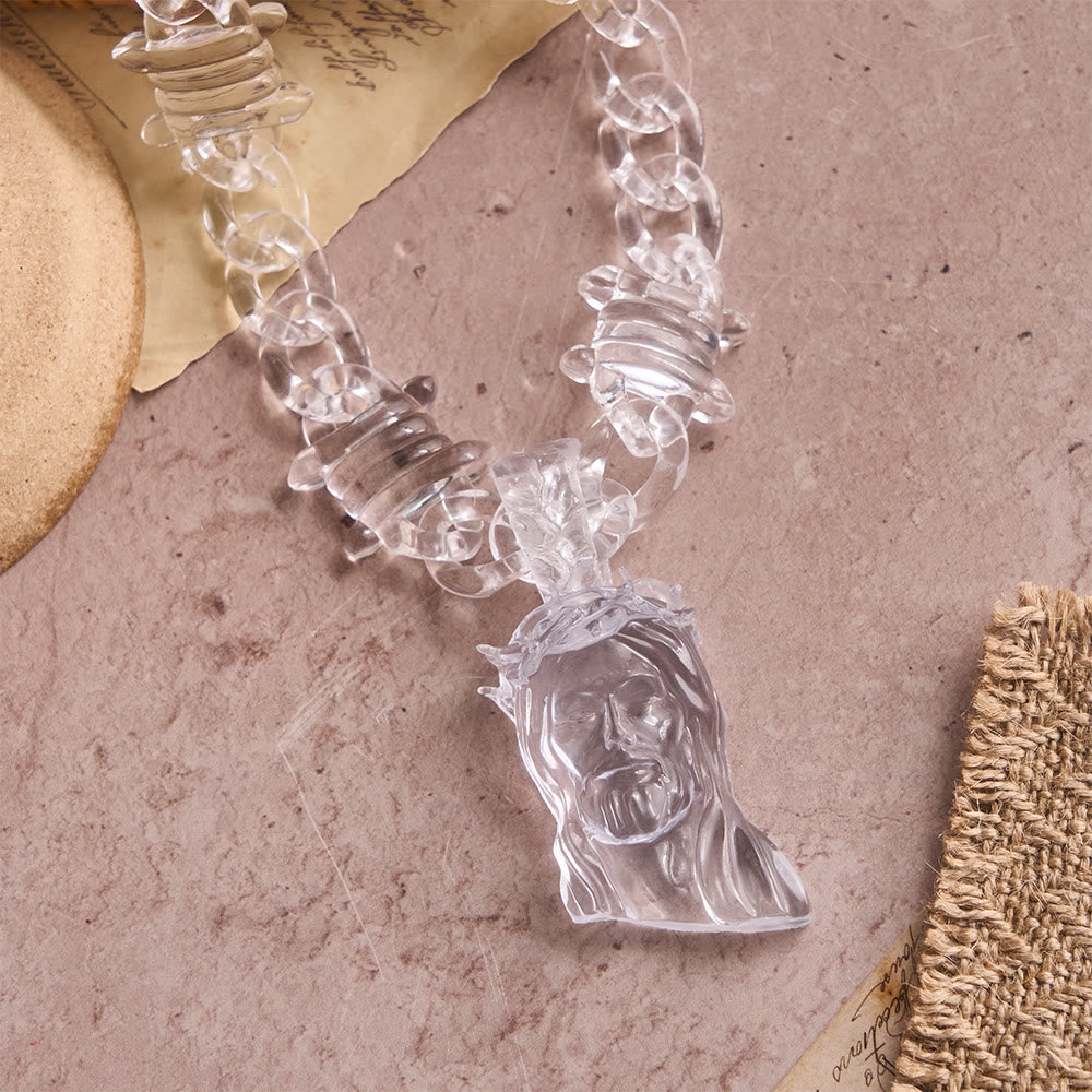 Bold Iridescent Acrylic Jesus Necklace with Chunky Spiked Chain: A Daily Symbol of Strength and Hope