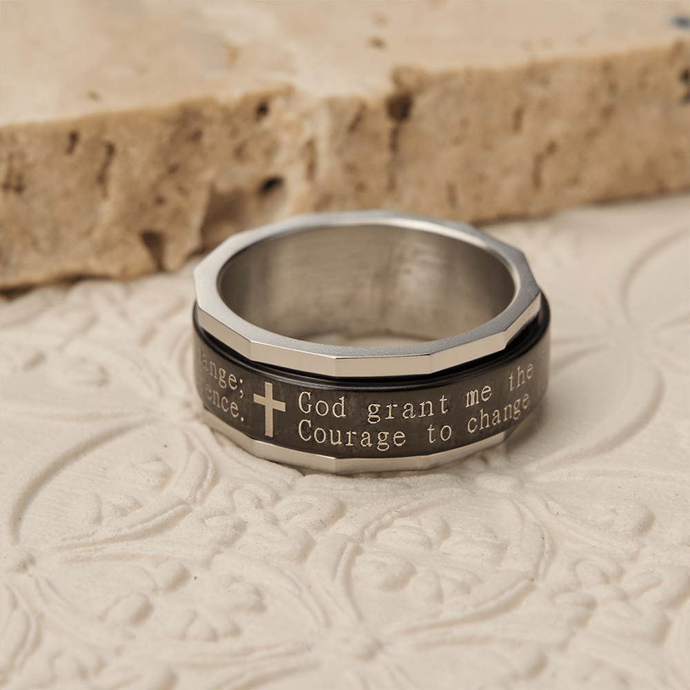 Serenity Prayer Spinner Ring with Cross Engraving: A Symbol of Divine Courage