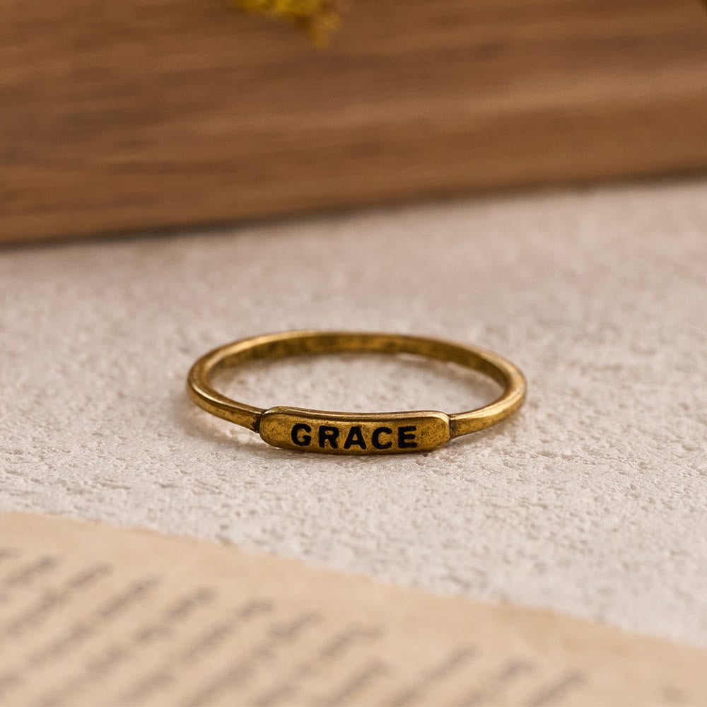 Refined Stackable Ring Set with Engraved BLESSED/FAITH/HOPE Text: An Emblem of Quiet Devotion