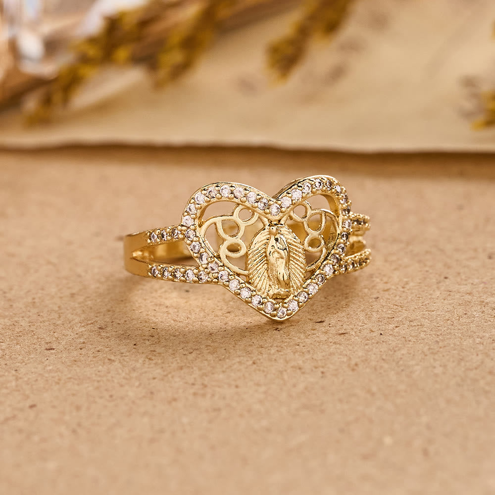 Heart-Shaped Our Lady of Guadalupe Zircon Ring: A Symbol of Divine Love
