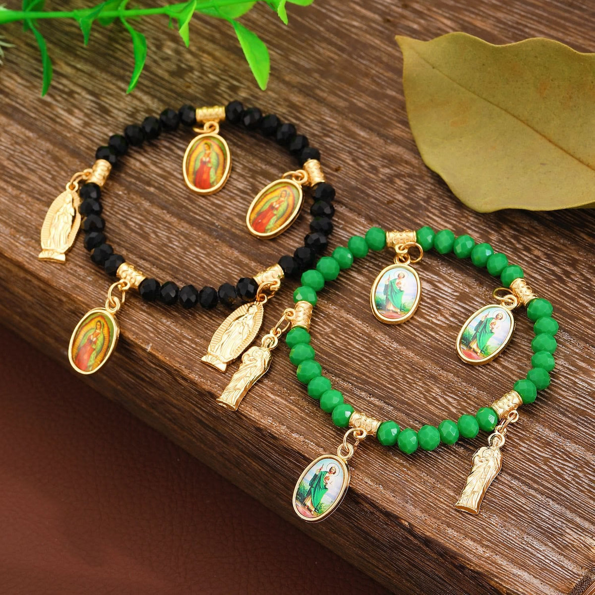 Intricate Beaded Bracelet with Our Lady of Guadalupe & Saint Jude Charms: A Reminder of Sacred Love