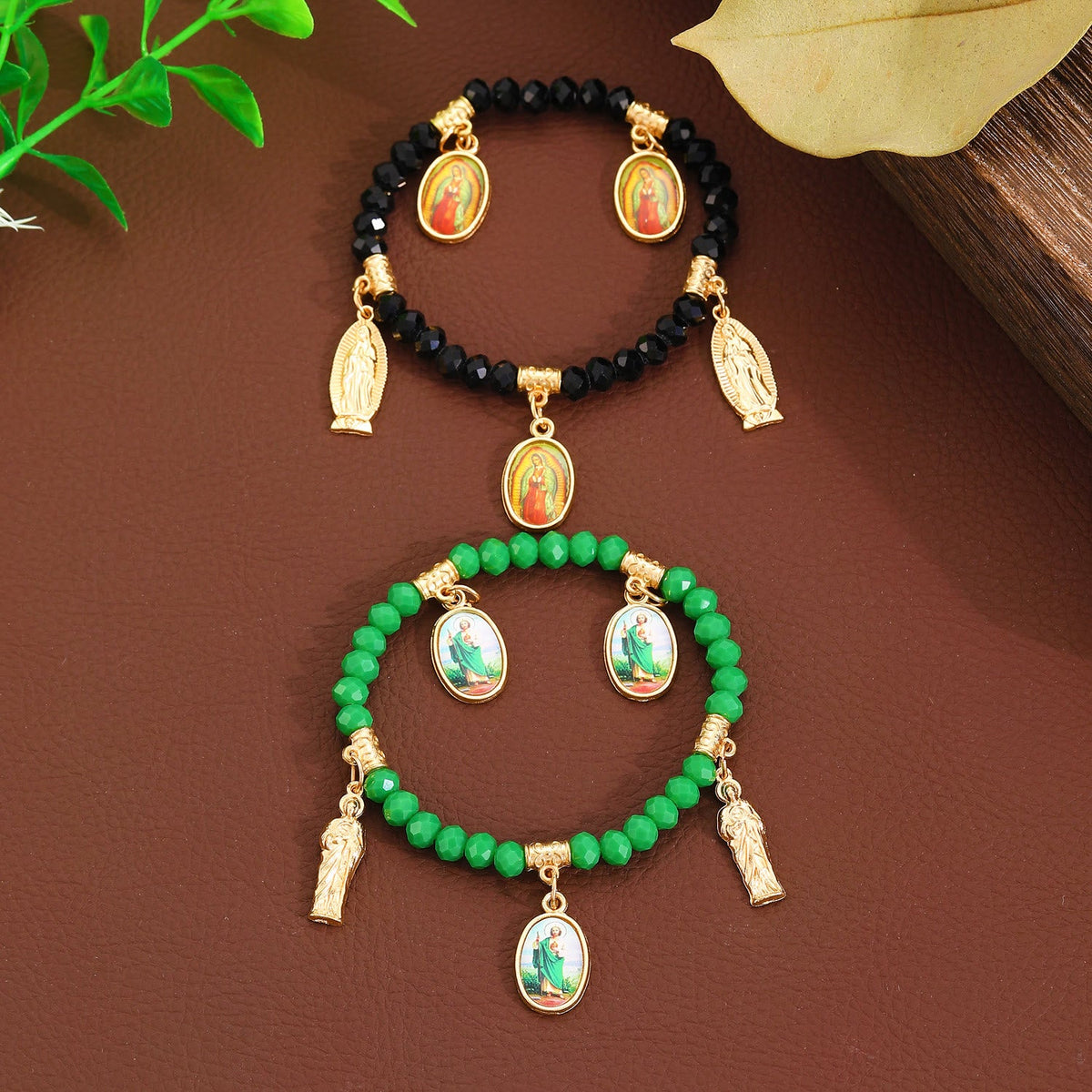Intricate Beaded Bracelet with Our Lady of Guadalupe & Saint Jude Charms: A Reminder of Sacred Love