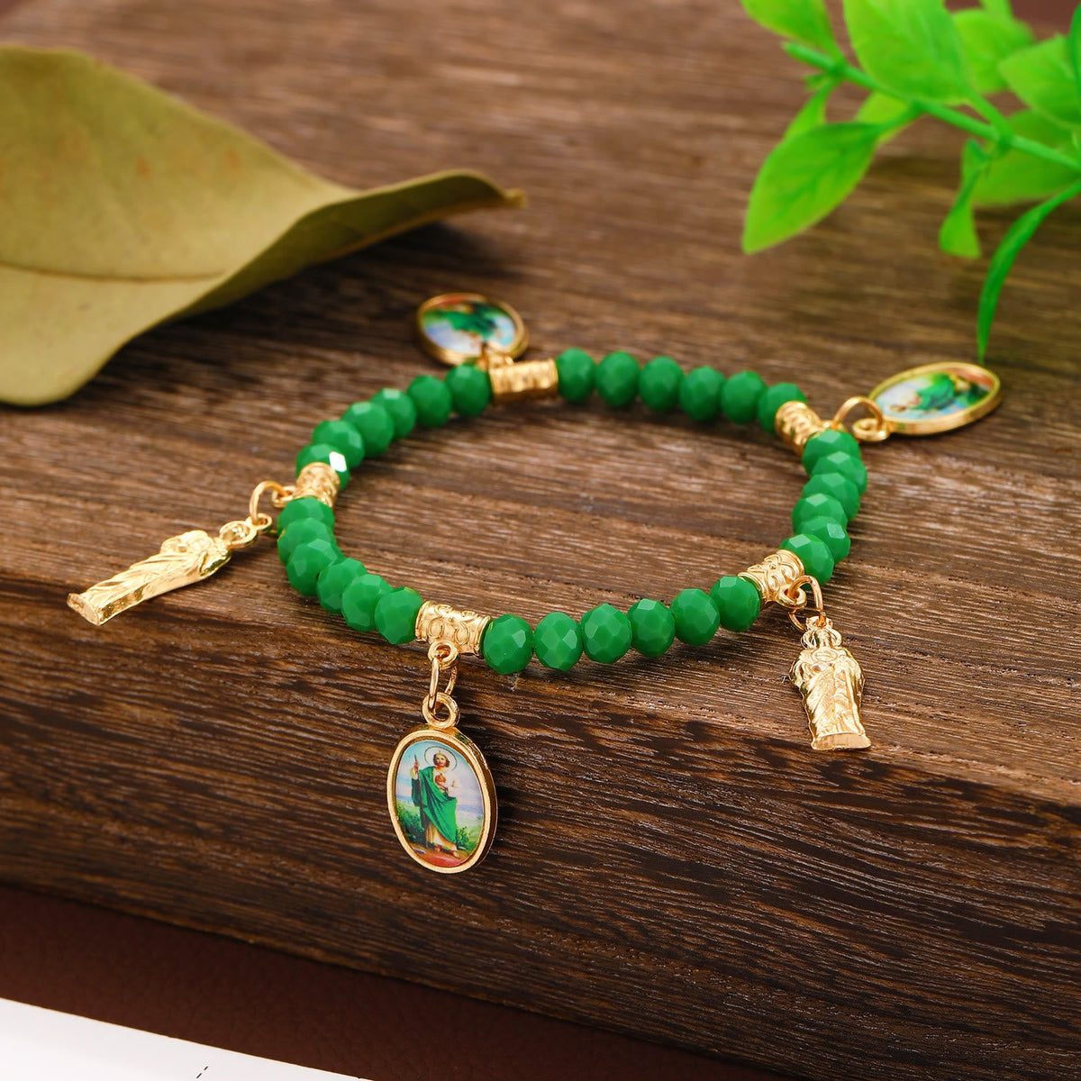 Intricate Beaded Bracelet with Our Lady of Guadalupe & Saint Jude Charms: A Reminder of Sacred Love