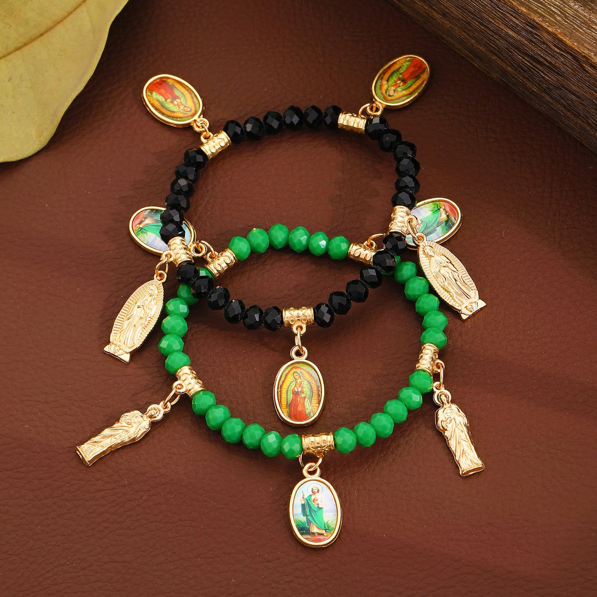 Intricate Beaded Bracelet with Our Lady of Guadalupe & Saint Jude Charms: A Reminder of Sacred Love