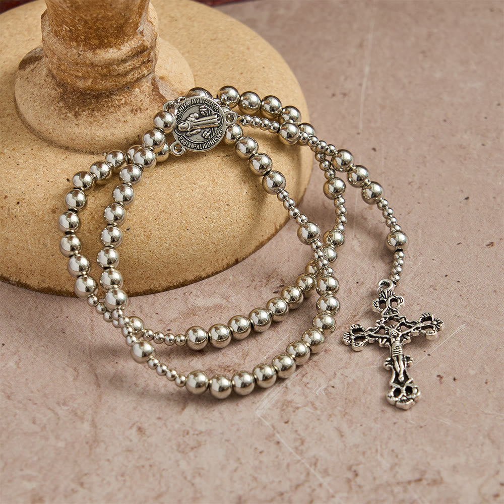 Sacred Silver Tone Magnetic Rosary Bracelet: 2-in-1 Prayer & Bracelet