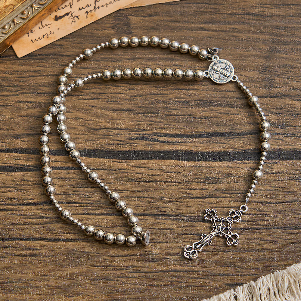 Sacred Silver Tone Magnetic Rosary Bracelet: 2-in-1 Prayer & Bracelet