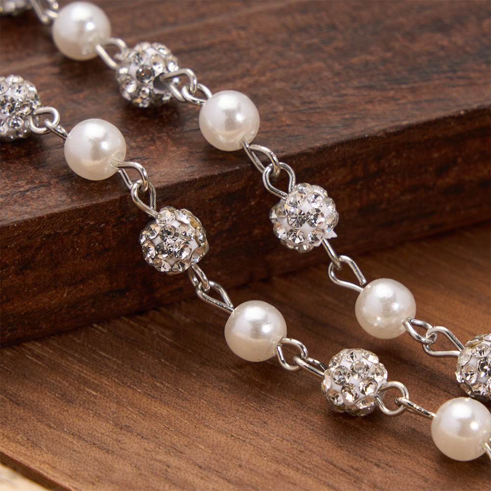 Alternating Pearl & Pave Crystal Bead Rosary-Style Cross Necklace: A Symbol of Sacred Devotion