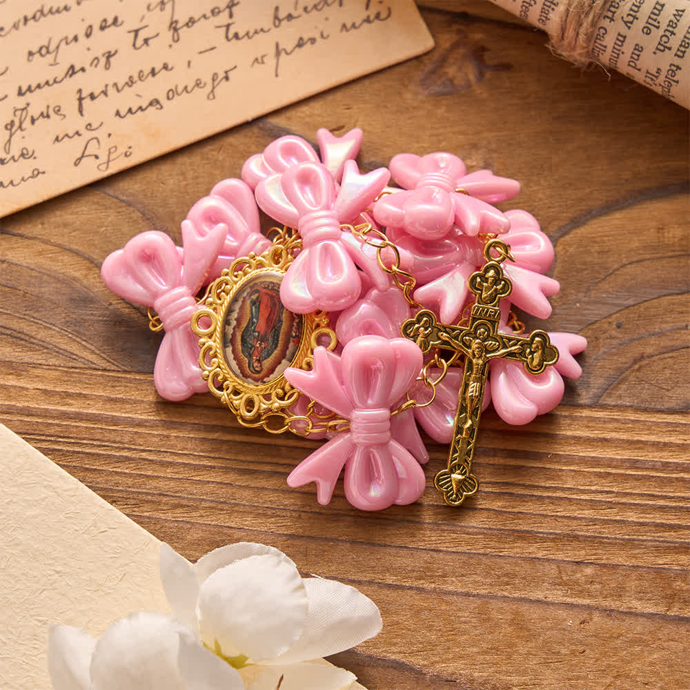 Our Lady of Guadalupe Pink Bow Rosary: Carry Her Gentle Blessings