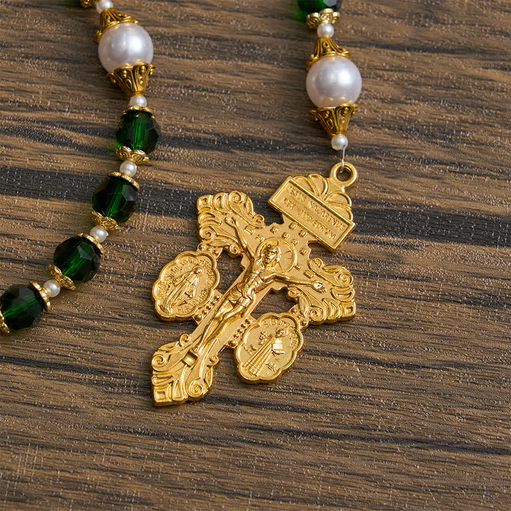 St. Jude Devotional Rosary with Green Glass & Crucifix