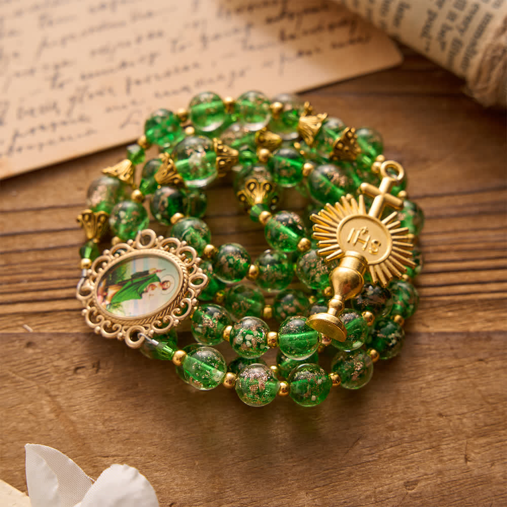 Emerald Glimmer St.Jude Rosary Honoring Saint Jude & Holy Eucharist