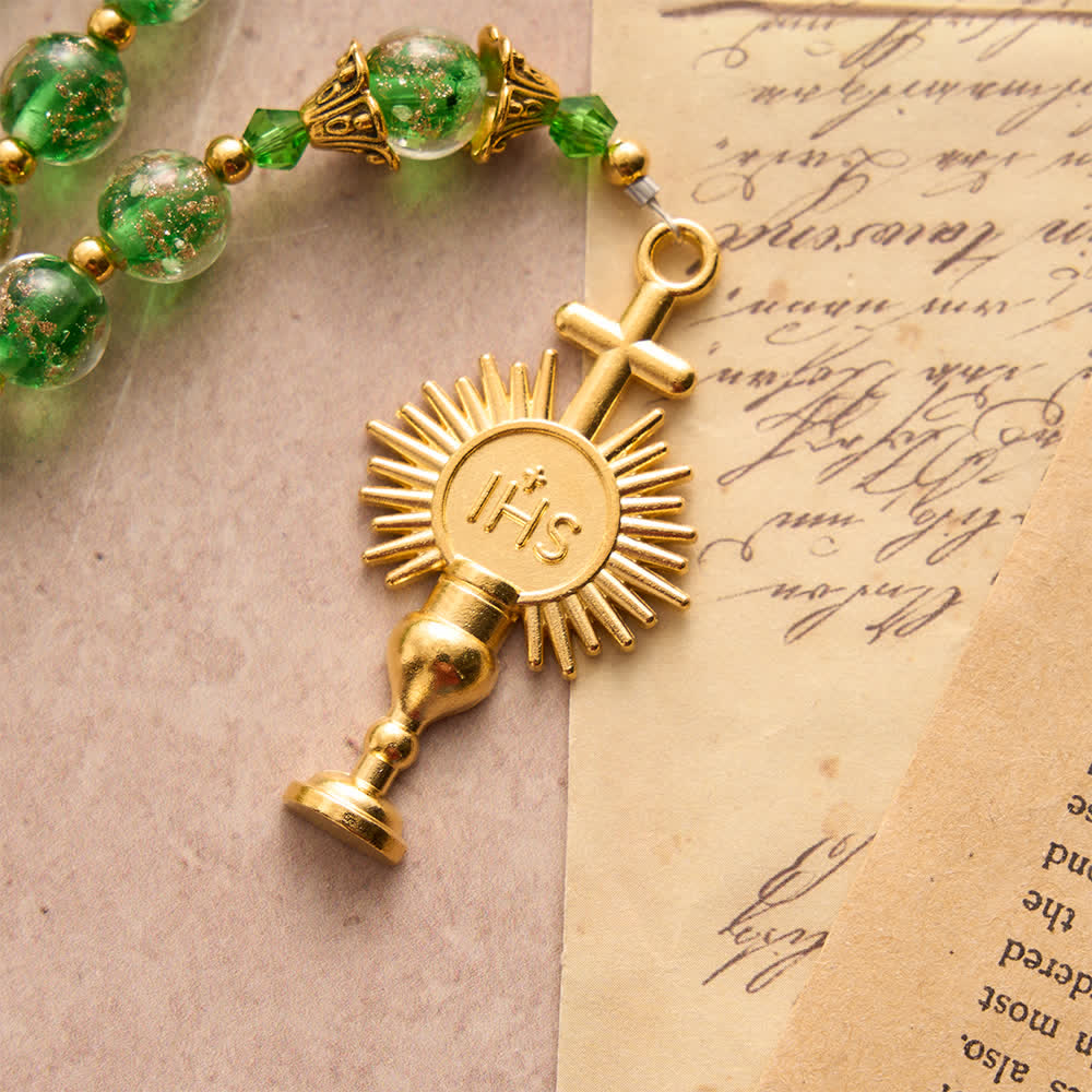 Emerald Glimmer St.Jude Rosary Honoring Saint Jude & Holy Eucharist