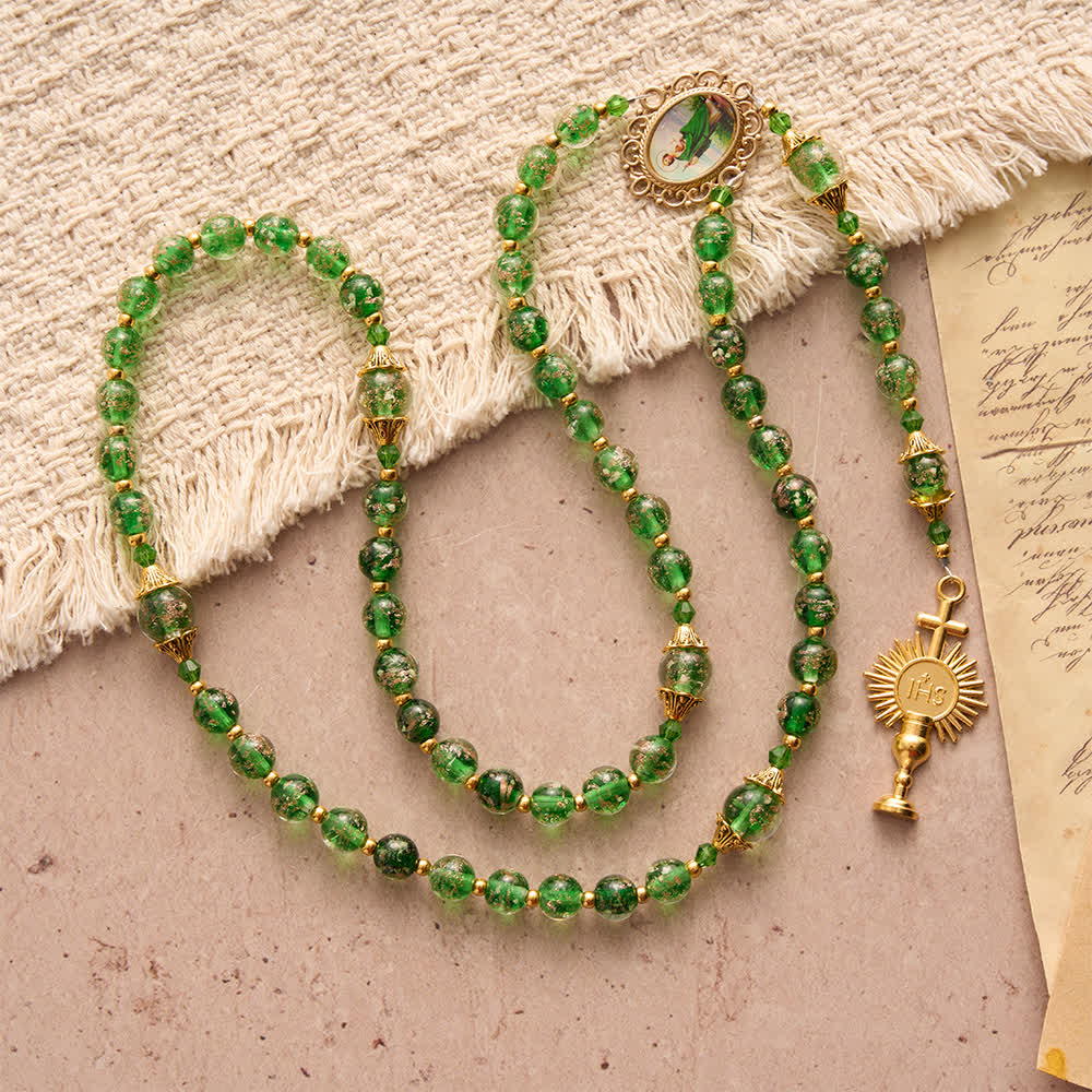 Emerald Glimmer St.Jude Rosary Honoring Saint Jude & Holy Eucharist