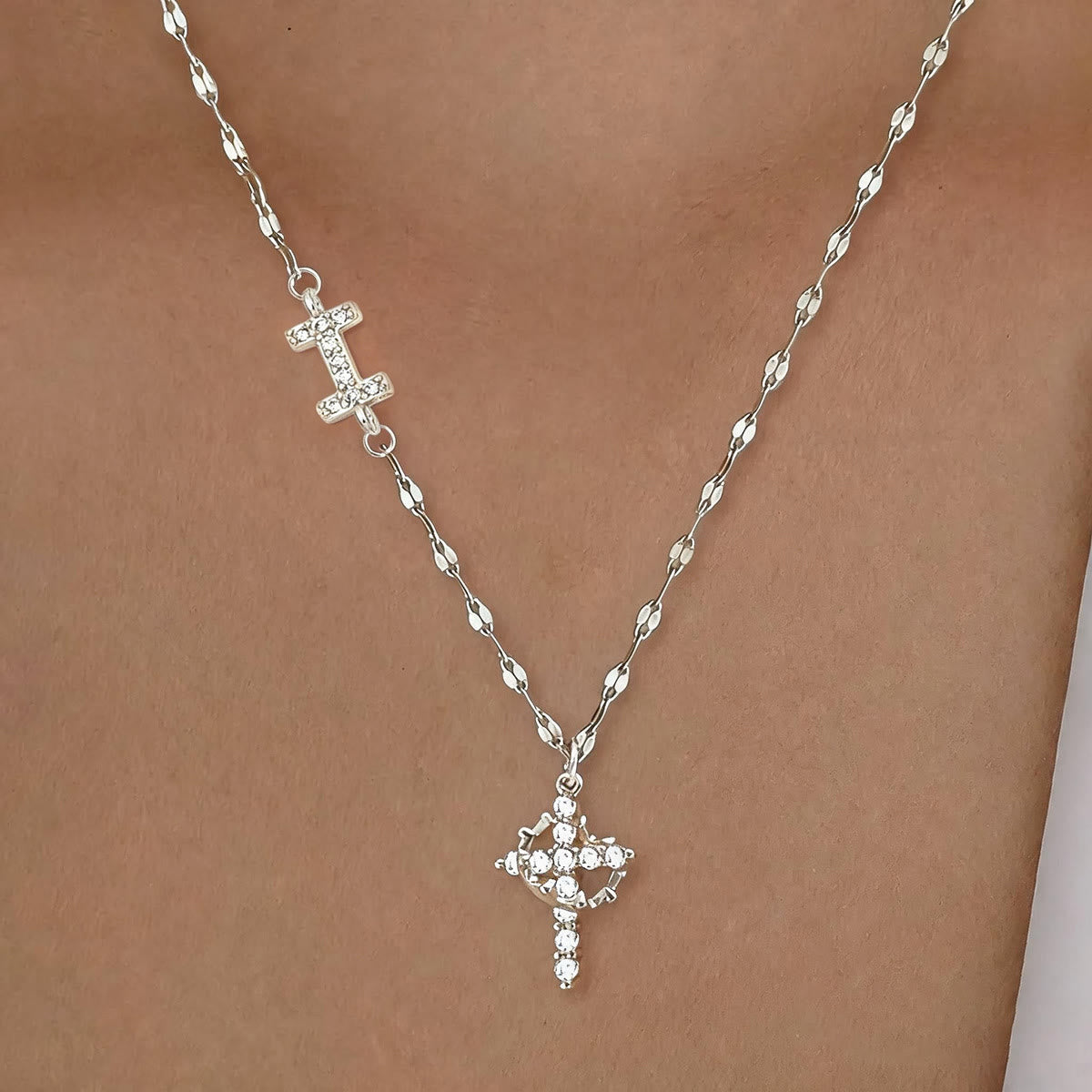 Golden & Silver-Tone Personalized A-Z Initial Crown Cross Necklace: Custom Sacred Faith Monogram Pendant Jewelry