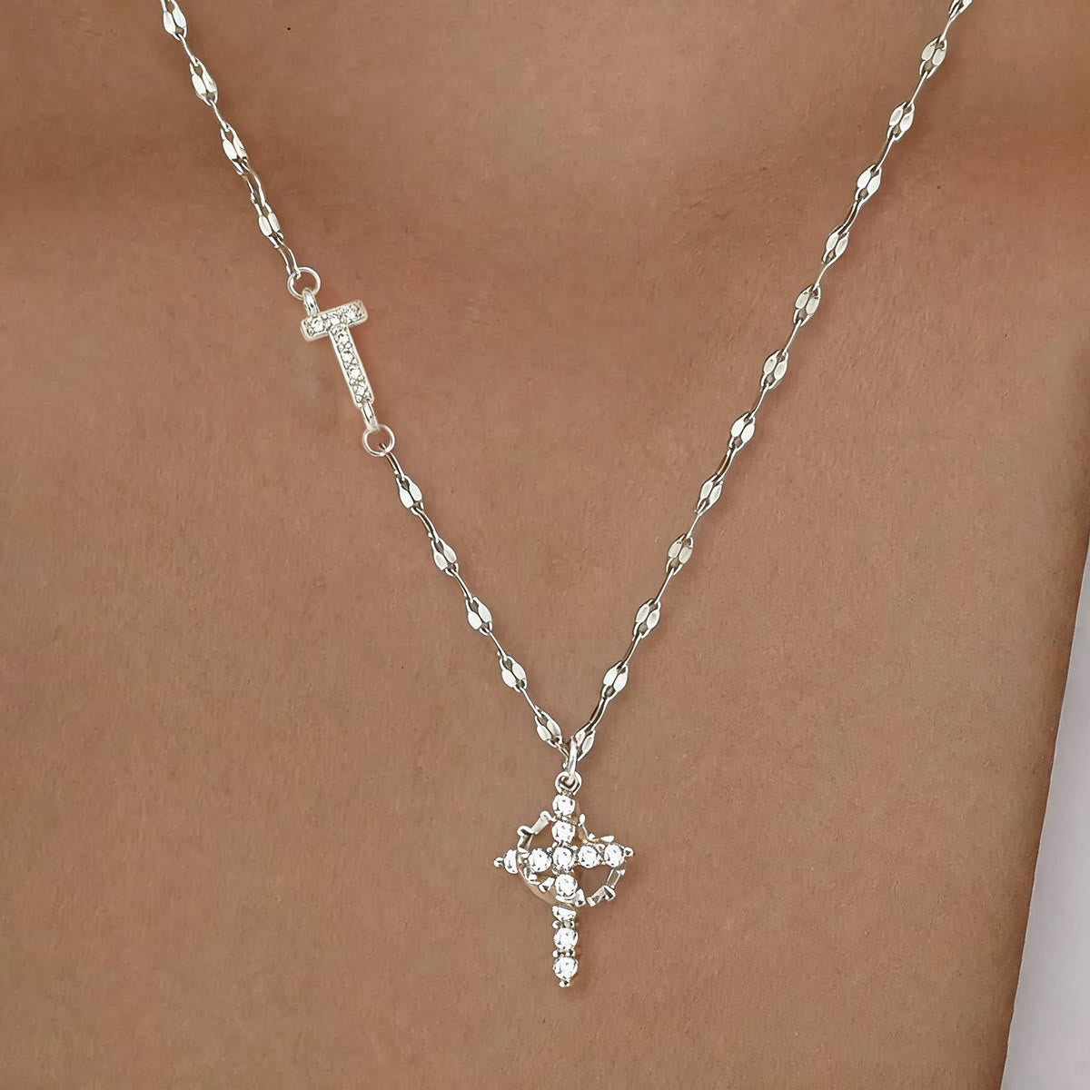 Golden & Silver-Tone Personalized A-Z Initial Crown Cross Necklace: Custom Sacred Faith Monogram Pendant Jewelry