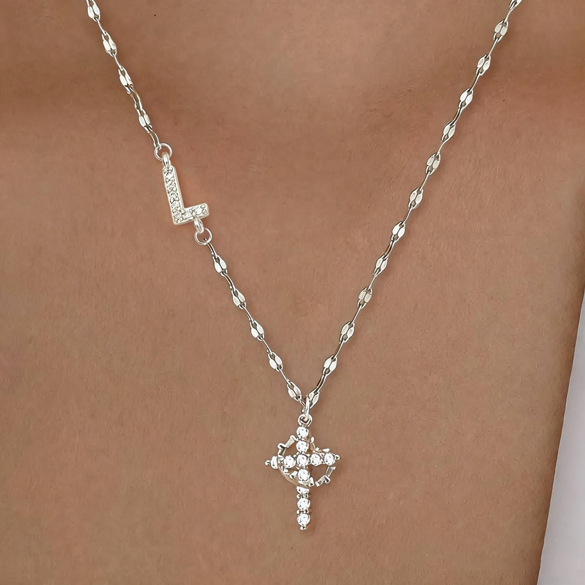 Golden & Silver-Tone Personalized A-Z Initial Crown Cross Necklace: Custom Sacred Faith Monogram Pendant Jewelry