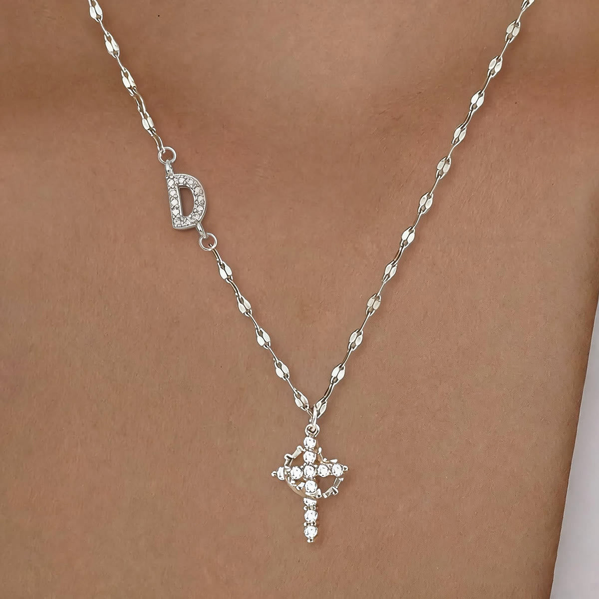 Golden & Silver-Tone Personalized A-Z Initial Crown Cross Necklace: Custom Sacred Faith Monogram Pendant Jewelry