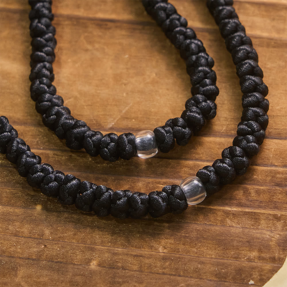 Blue & Black Cross 100 Blessing Knots String Necklace: Cherished Symbol of Holy Blessing