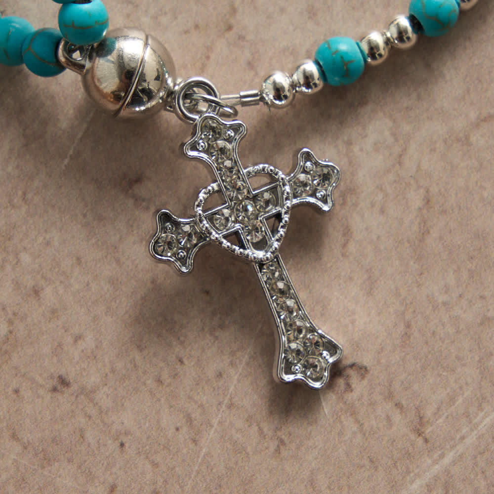 Fresh Turquoise Rosary Bracelet: Double Strand with Magnetic Clasp
