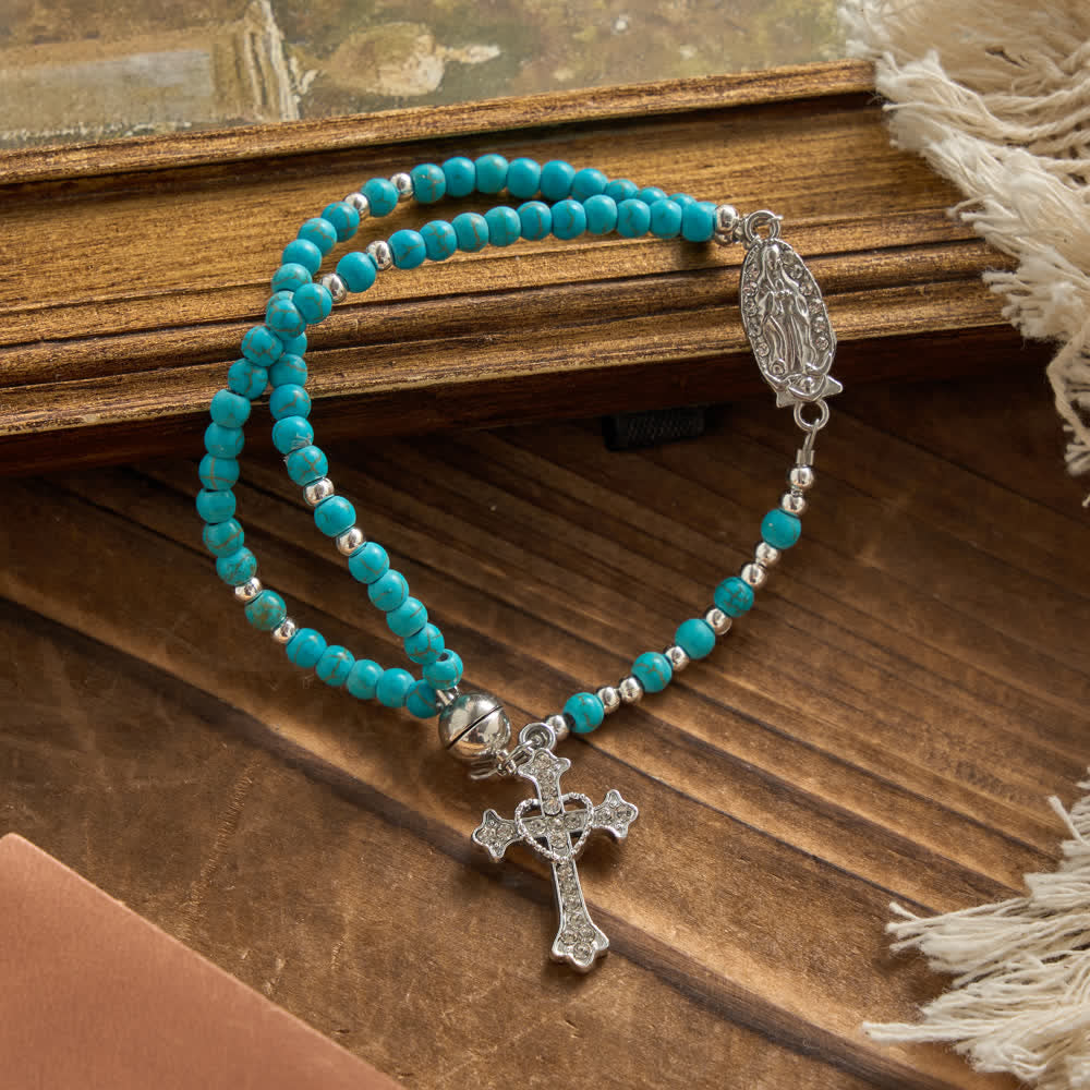 Fresh Turquoise Rosary Bracelet: Double Strand with Magnetic Clasp