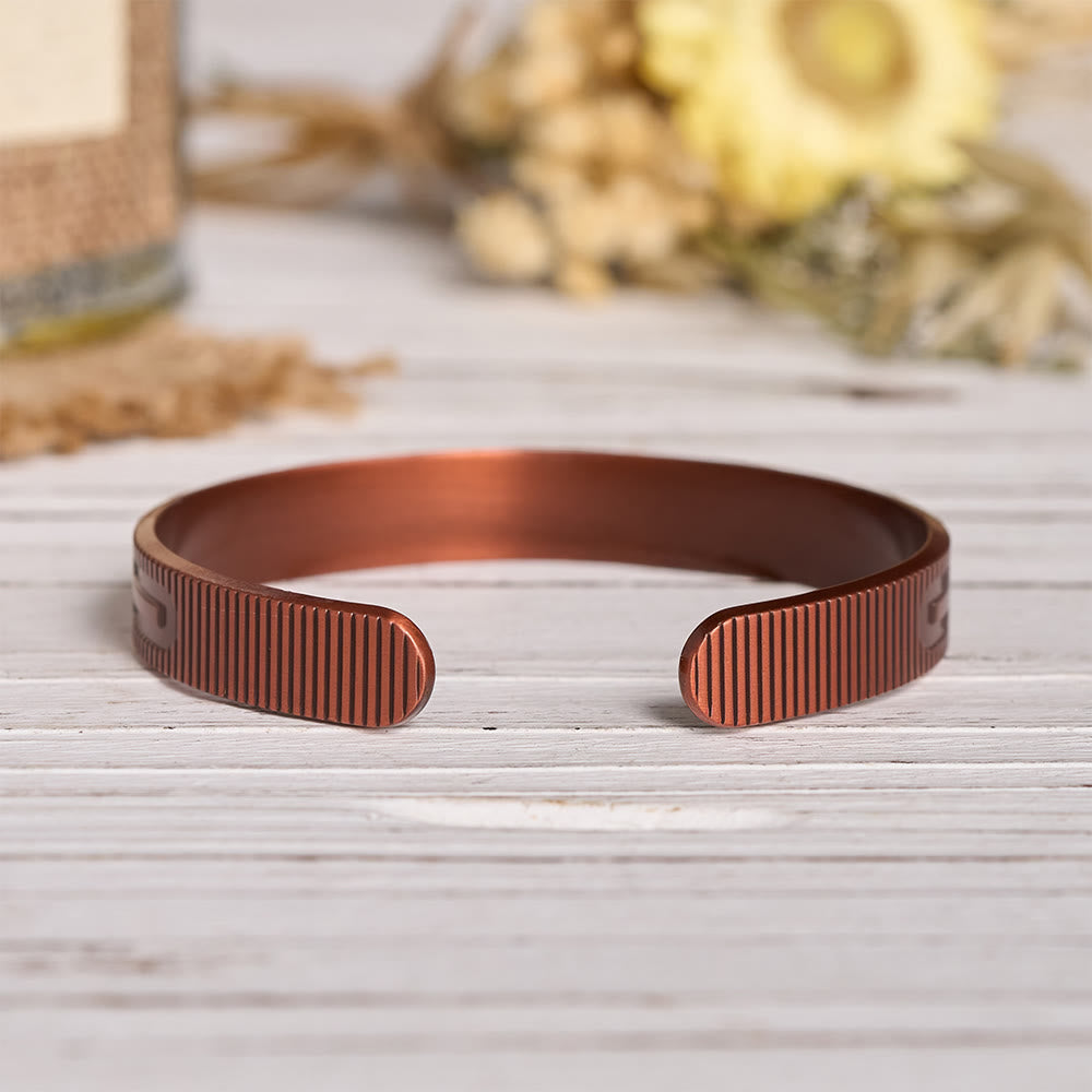 Adjustable Open Cuff Copper Bracelet with Embossed Full-Row Cross Motif & Inner Magnets