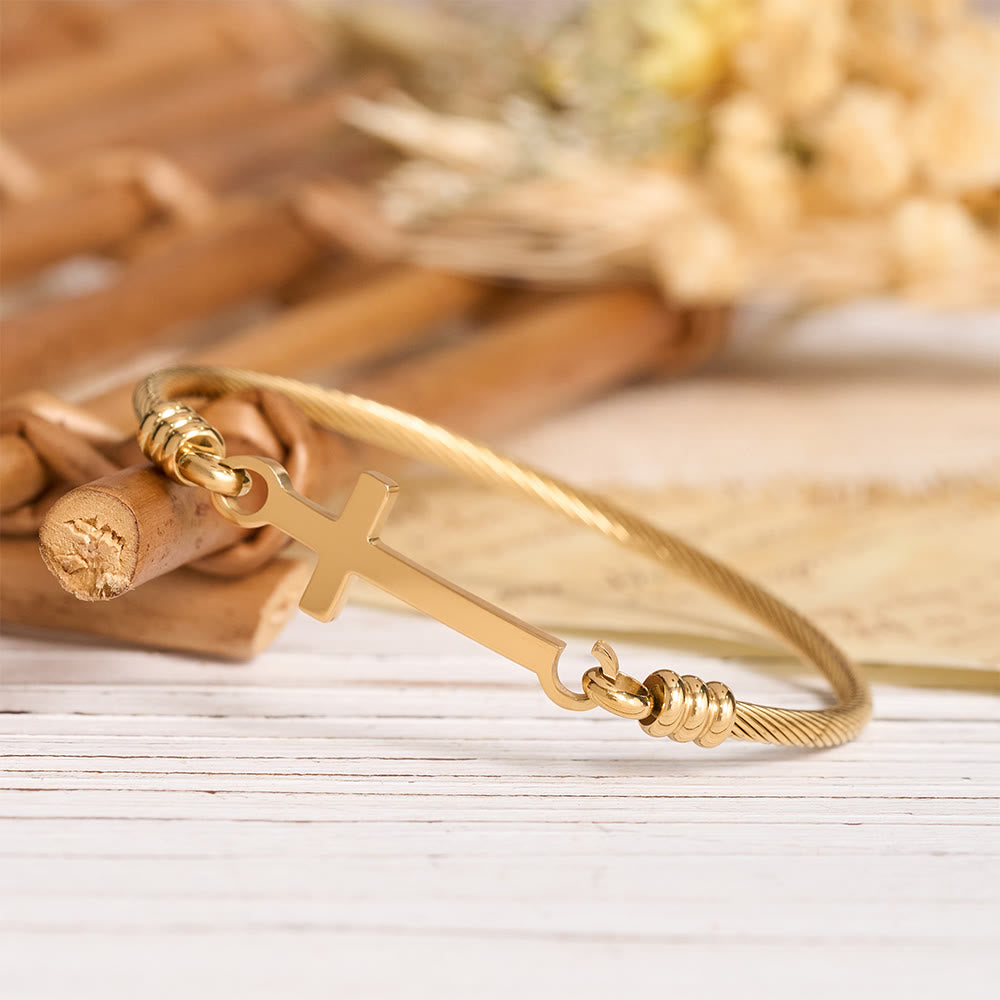 Twisted Cable Bangle with Polished Cross Bar Clasp Bracelet: A Symbol of Sacred Redemptive Grace