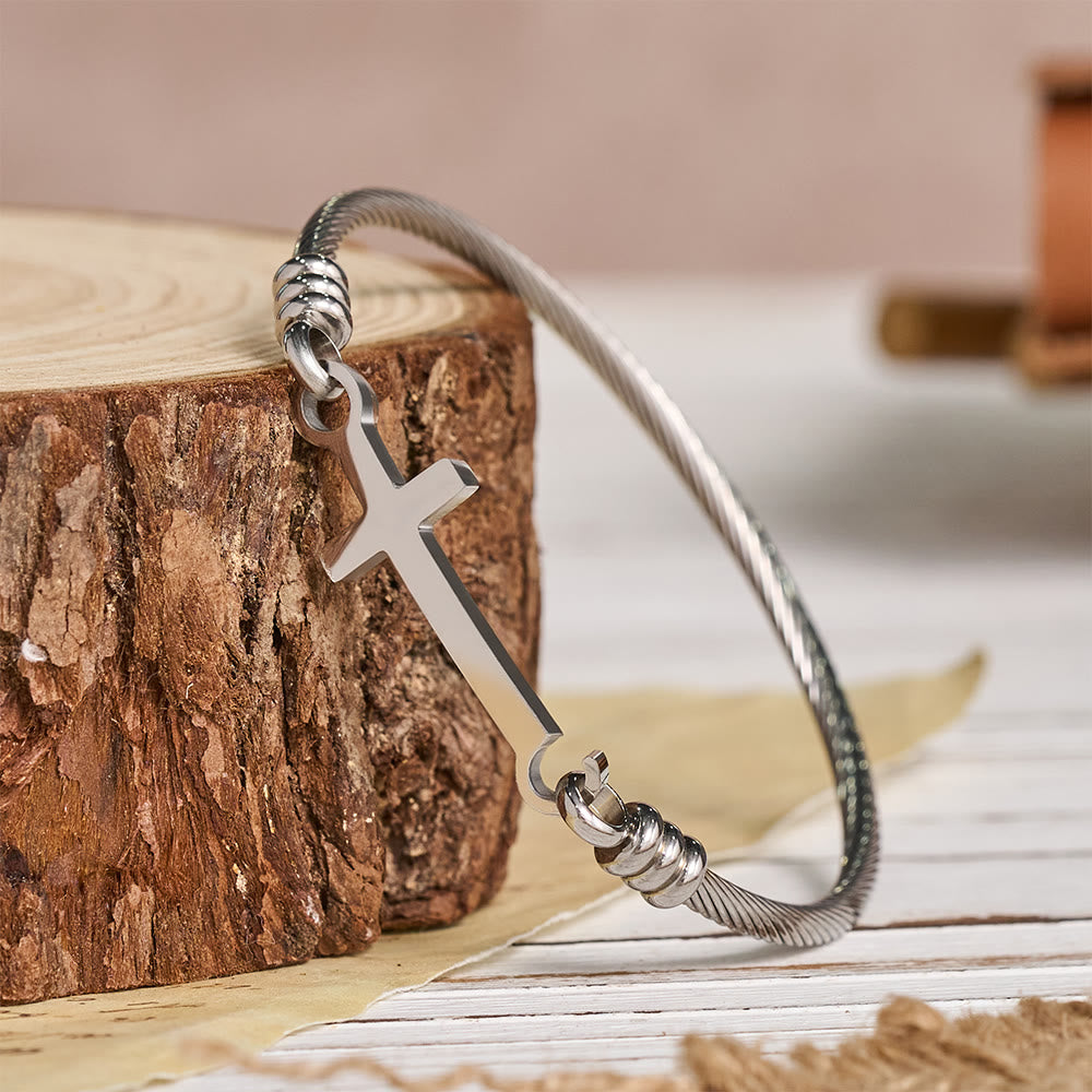 Twisted Cable Bangle with Polished Cross Bar Clasp Bracelet: A Symbol of Sacred Redemptive Grace