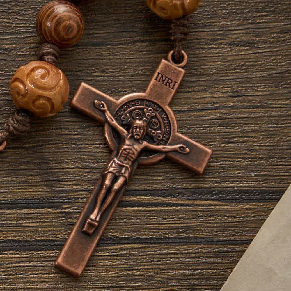 Traditional 15/20 Decade Wooden Rosary with St. Benedict & Crucifix