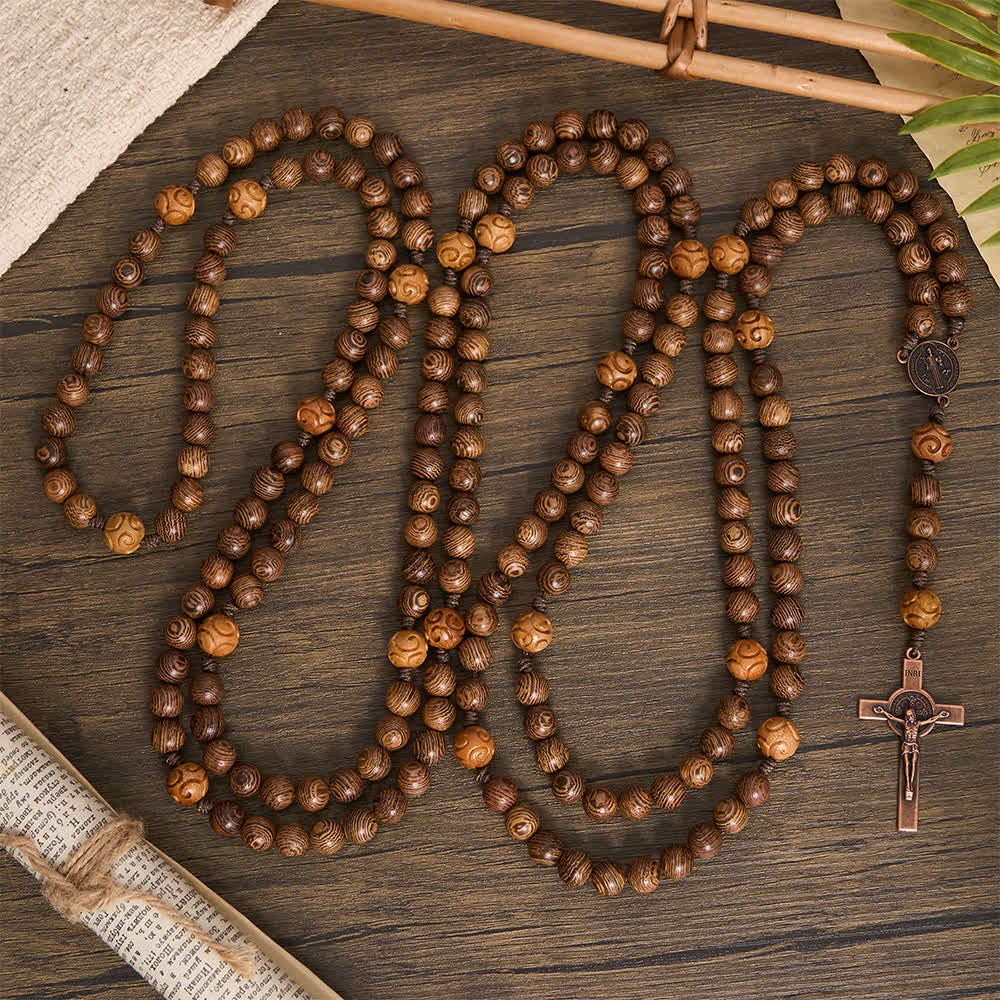 Traditional 15/20 Decade Wooden Rosary with St. Benedict & Crucifix