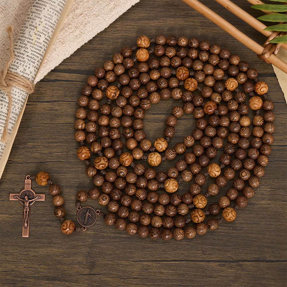 Traditional 15/20 Decade Wooden Rosary with St. Benedict & Crucifix