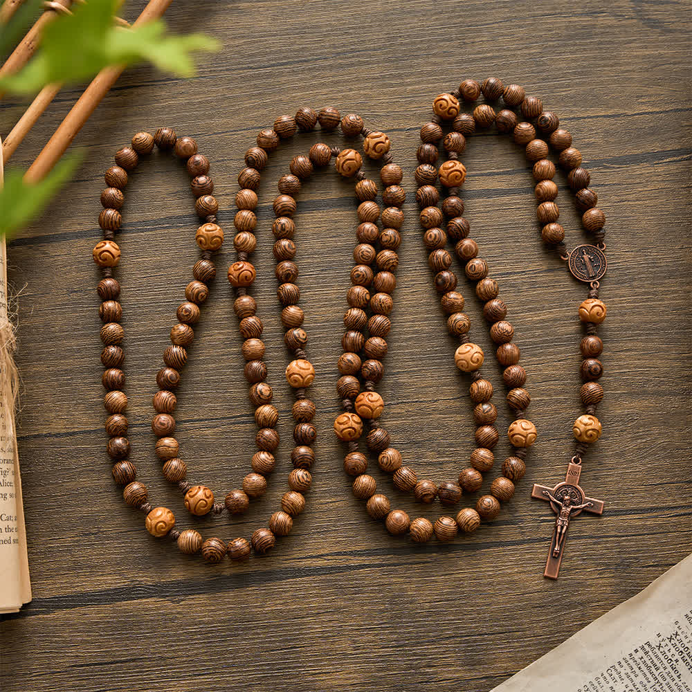 Traditional 15/20 Decade Wooden Rosary with St. Benedict & Crucifix