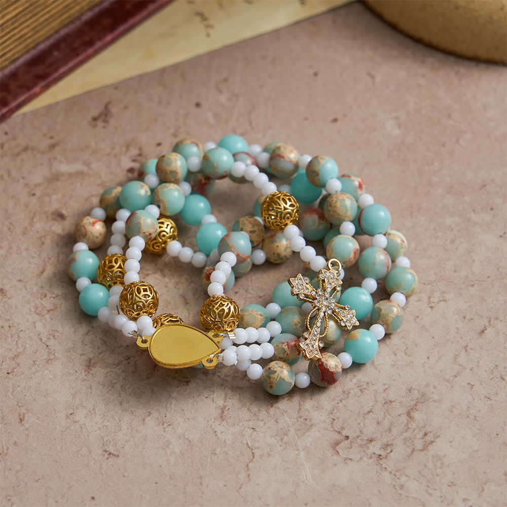 Soft Aqua Shoushan Stone Rosary: Our Lady Marian Devotion