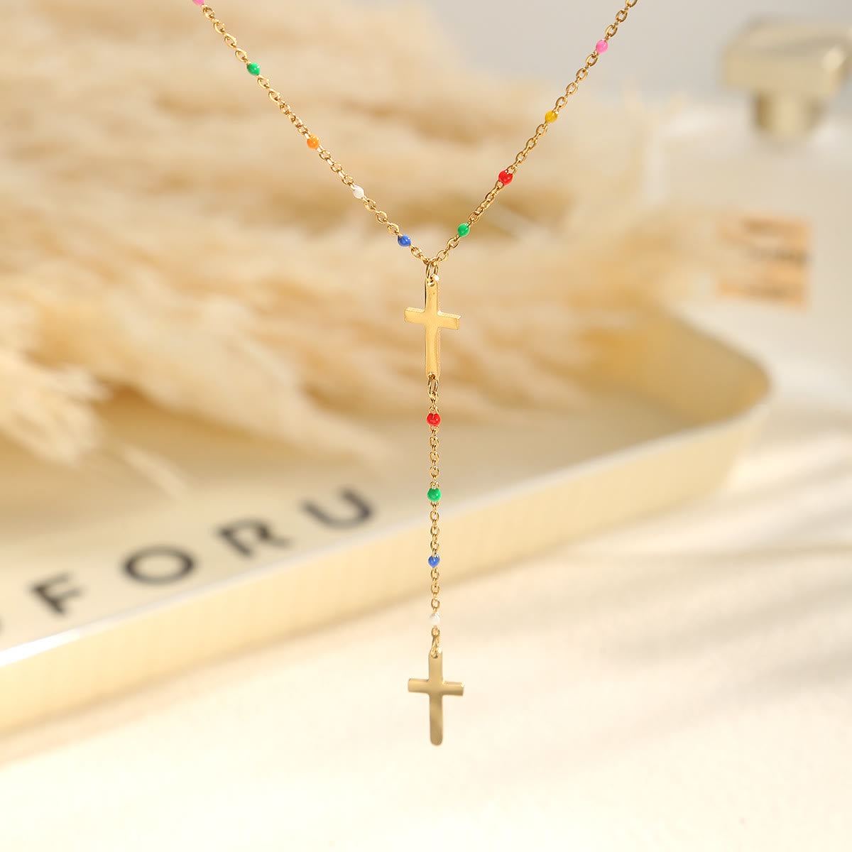 Layered Cross Drop Necklace: Embodying Steadfast Grace and Heavenly Blessing