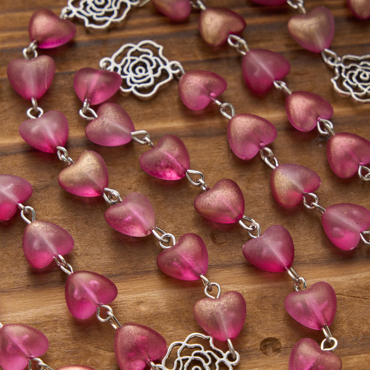 Gradient Frosted Heart Glass Bead Seven Sorrows Rosary with Our Lady Portrait Pendant