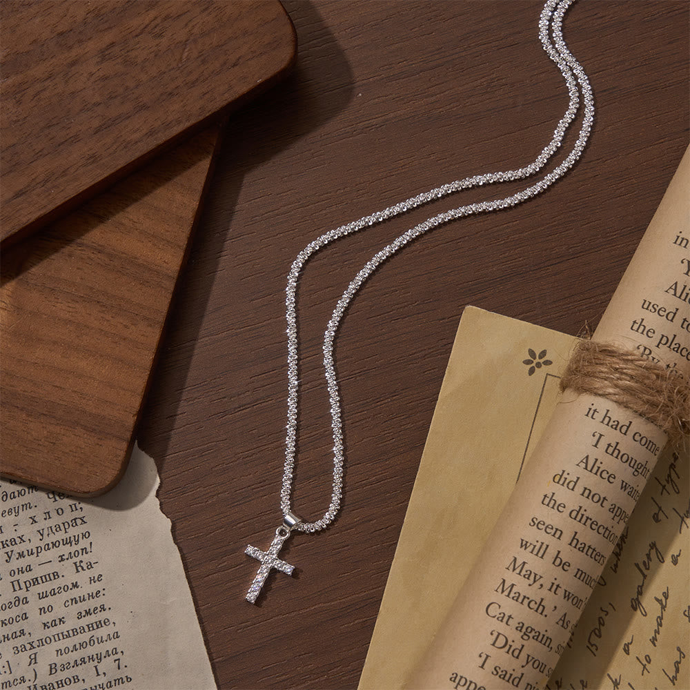 Full Pave Zircon Dainty Cross Tennis Chain Matching Necklace & Bracelet