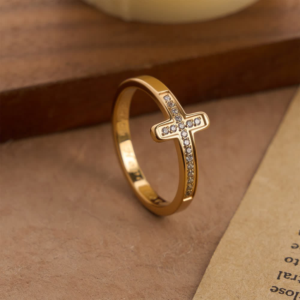Faith Hope Love Engraved Cross Ring with Golden & Silver Two Colors