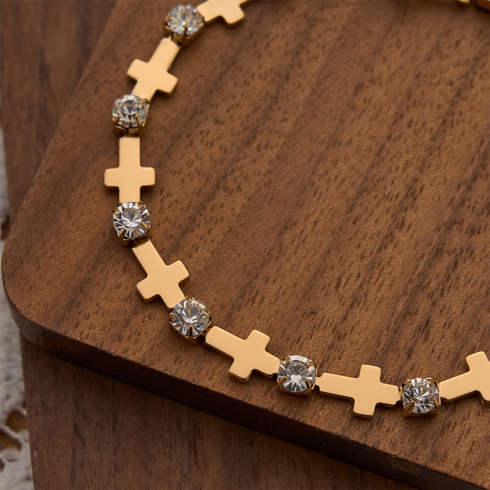 Elegant Everyday Gold Cross Chain Bracelet with Sparkling Rhinestone