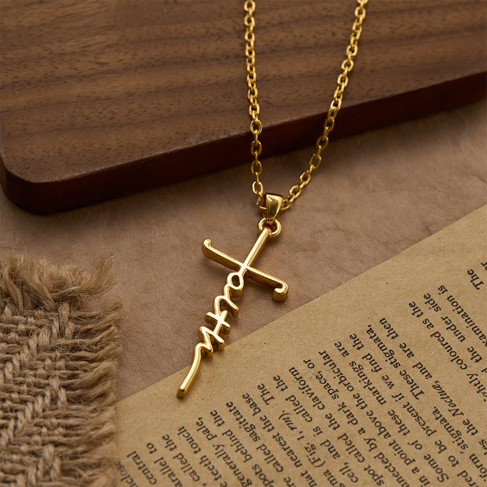 Elegant Scripted Faith Cross: Gentle Belief Charm & Daily Wear Jewelry