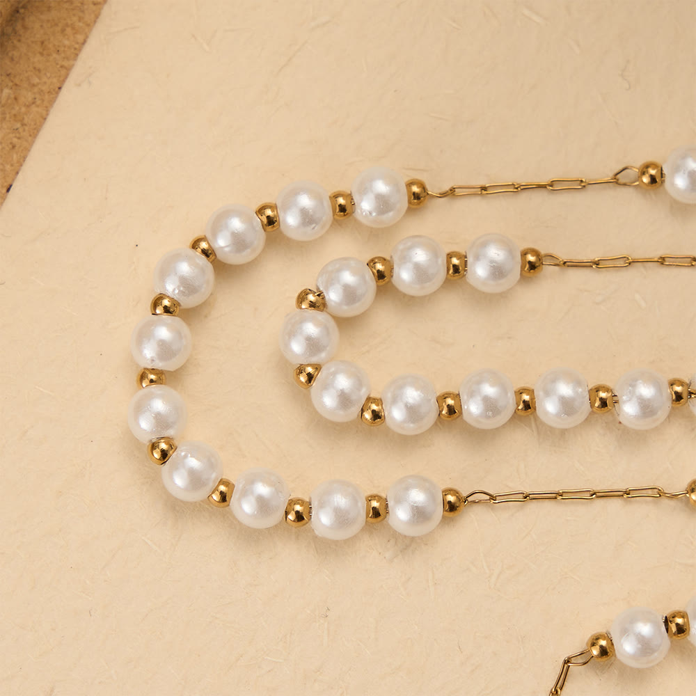 Faceted Crystal & Imitation Pearl Bead Minimal Our Lady Rosary with Flat Cross Pendant