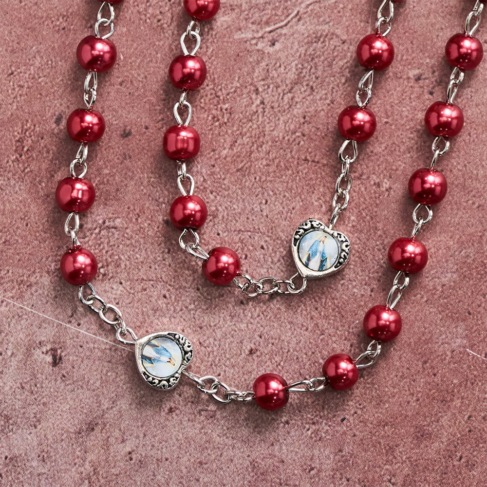 Multi-Tone Glossy Pearlescent Bead Heart Saint Portrait Prayer Rosary: Emblem of Gentle Heavenly Shelter