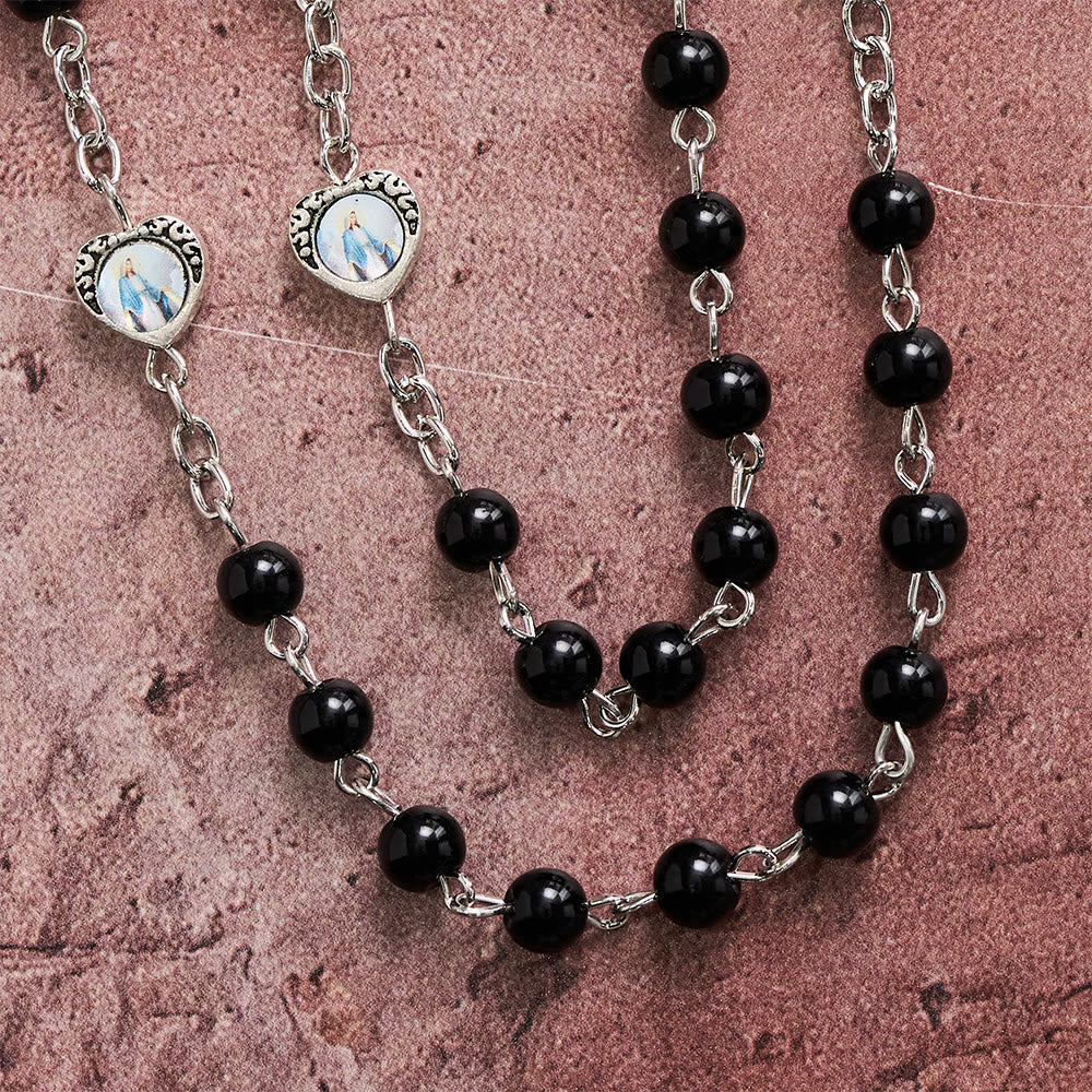 Multi-Tone Glossy Pearlescent Bead Heart Saint Portrait Prayer Rosary: Emblem of Gentle Heavenly Shelter