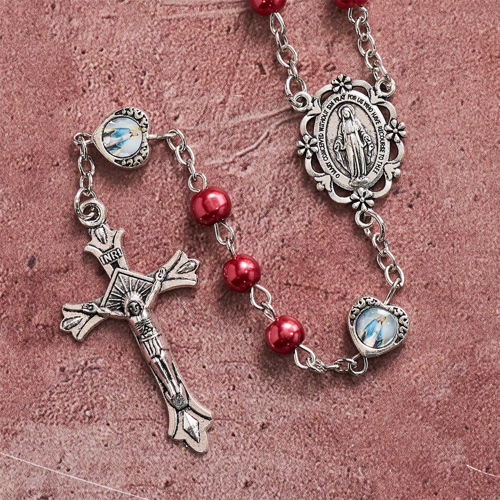 Multi-Tone Glossy Pearlescent Bead Heart Saint Portrait Prayer Rosary: Emblem of Gentle Heavenly Shelter