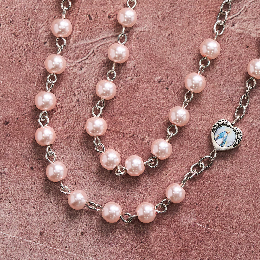 Multi-Tone Glossy Pearlescent Bead Heart Saint Portrait Prayer Rosary: Emblem of Gentle Heavenly Shelter