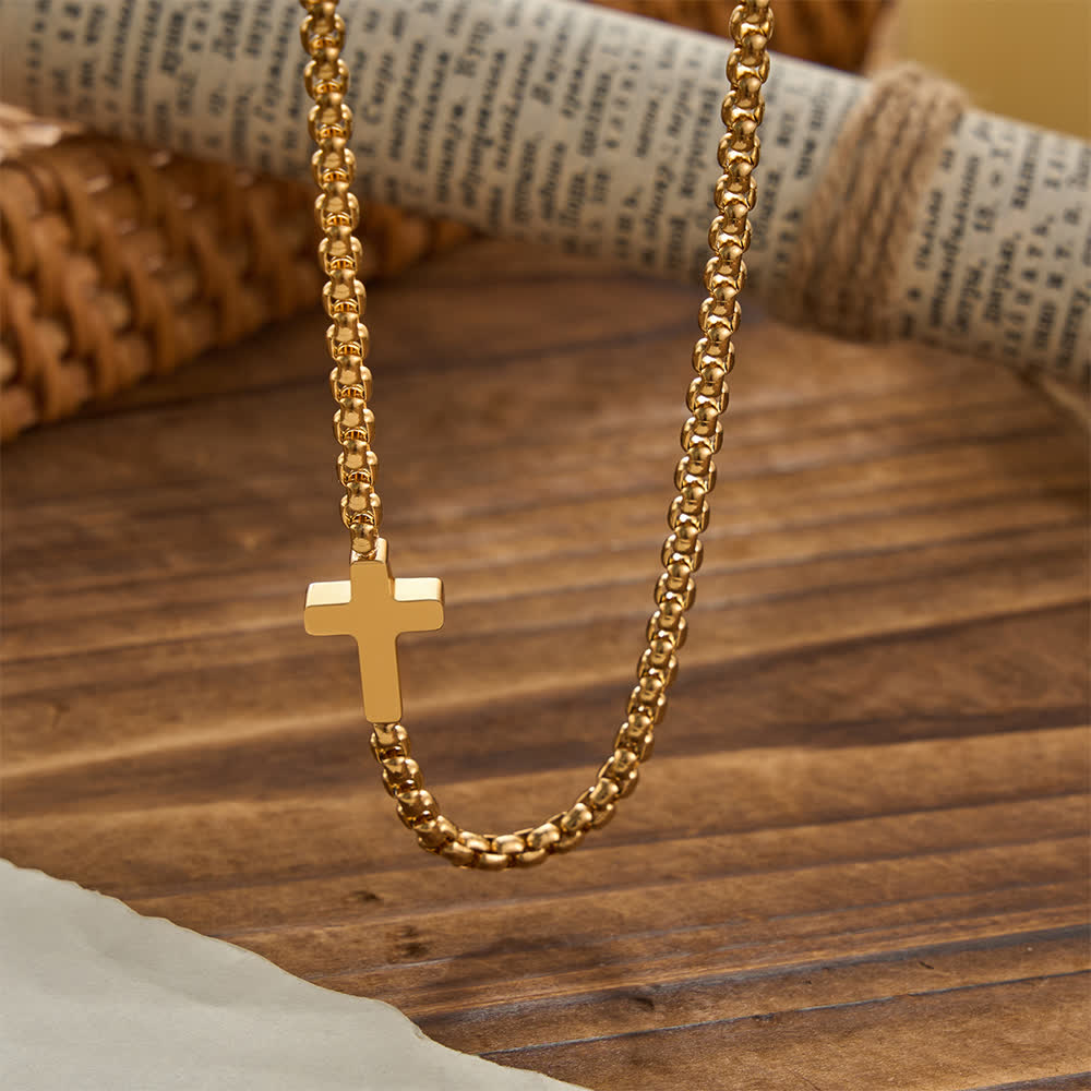 Sleek Stainless Steel Cross Necklace with Sideways Pendant: A Reminder of Divine Grace