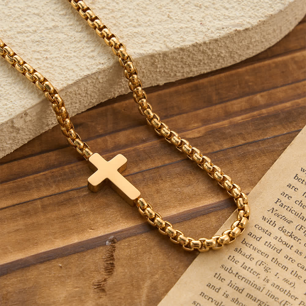 Sleek Stainless Steel Cross Necklace with Sideways Pendant: A Reminder of Divine Grace