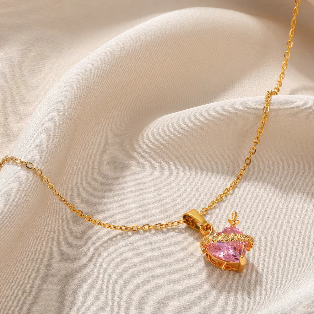 Pink Sacred Heart Rose Dagger Pendant Necklace: Timeless Emblem of Sacred Vow and Devoted Affection
