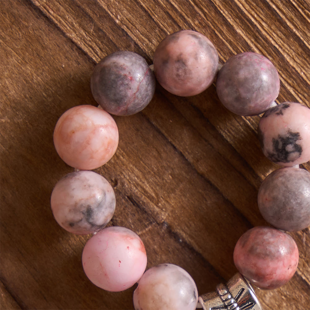 Natural Veined Pink Opal Floral Border Crucifix Finger Rosary