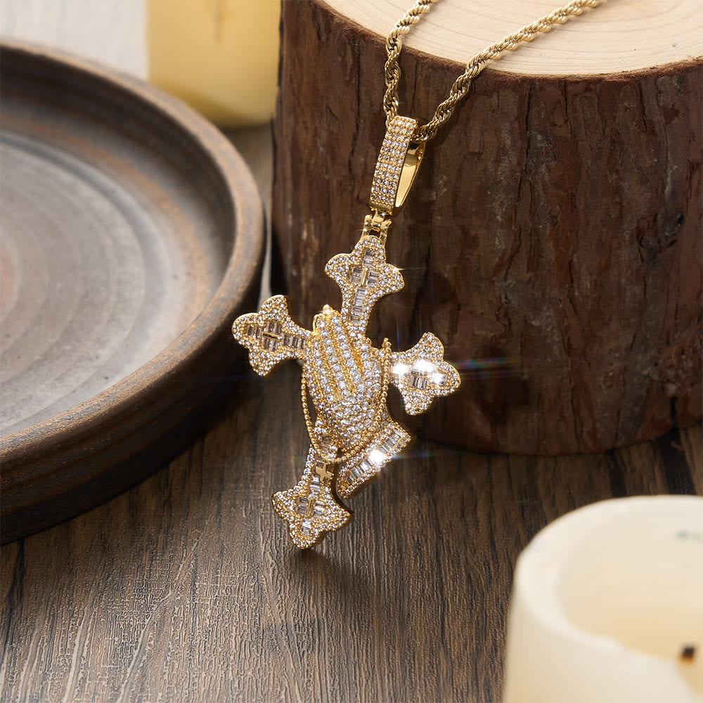 Stone Inlaid Praying Hands Cross Pendant Necklace: Timeless Emblem of Sincere Devout Prayer