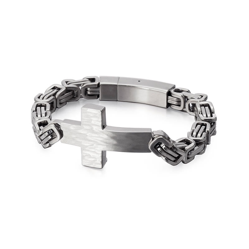 Hammered Texture Flat Cross Wrist Bracelet: Personalized Emblem of Steadfast Heavenly Faith