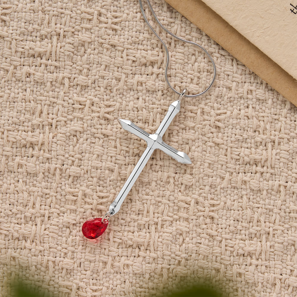 Sword Cross Necklace with Red Zircon Drop: A Sacred Keepsake for Believers